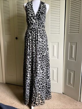 Express Gray & Black Leopard Halter Maxi Dress - Size Small
